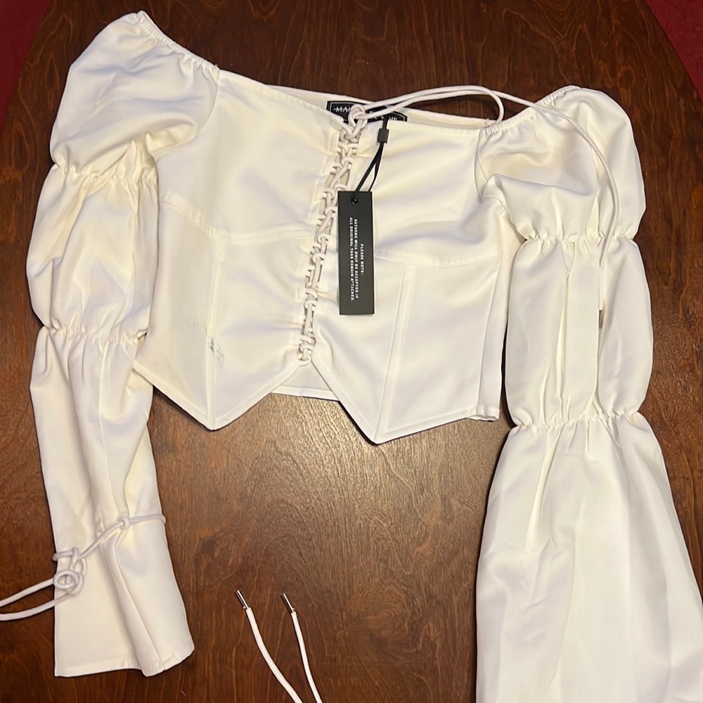 Maniere de voorhees off the shoulder bustier lace up top size 6